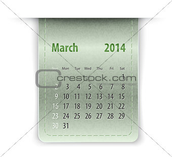 Glossy calendar for march 2013 on leather texture. Sundays first