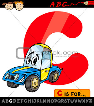 letter c with car cartoon illustration