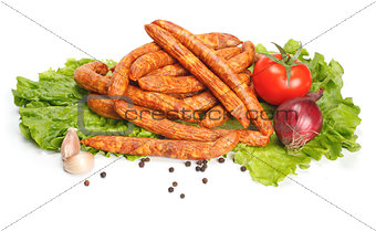 Thin sausages with vegetables