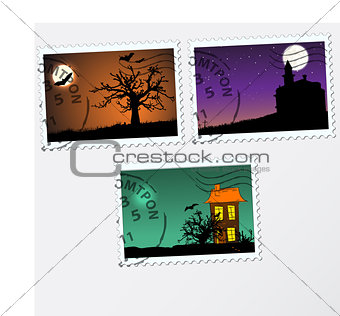 Set of vector post stamps.  Halloween