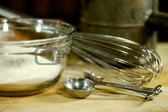 Bread Baking Ingredients on a Wooden Background