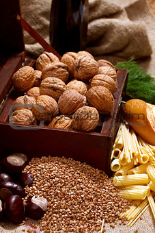 Still Life with Chest, Nuts, Pumpkin, Bread 