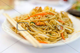 Chinese noodles with shrimps