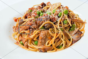Spaghetti with Braised Lamb Closeup