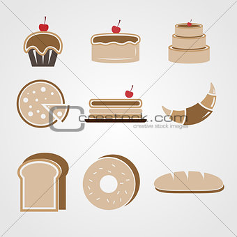Variety of bakery color icons