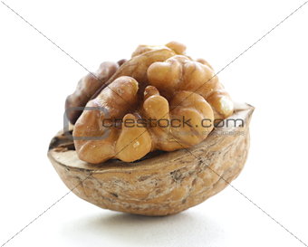 macro shot walnuts on  white background