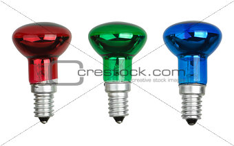 Red, green and blue spot tungsten lightbulbs