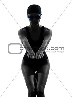 woman competition swimmer on starting silhouette