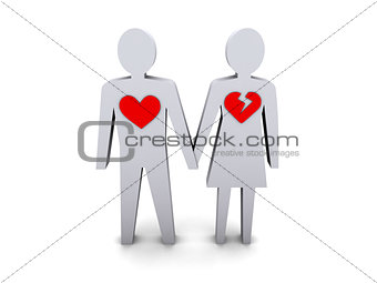 Couple. Woman with broken heart.
