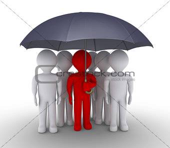Leader and people are under umbrella