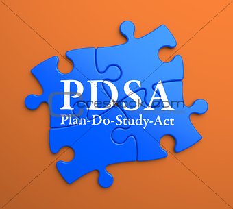 PDSA on Blue Puzzle Pieces. Business Concept.