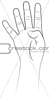 four fingers up, hand vector