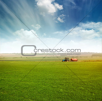tractor in  field gather crops