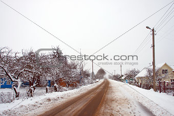 Rural roads in the village in winter
