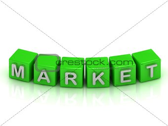 Market text on a green cubes