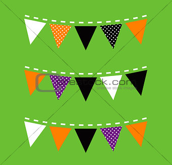 Colorful Halloween Bunting isolated on green background