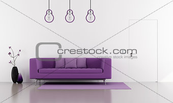 Purple sofa in a minimalist white lounge