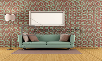 living room with vintage wallpape