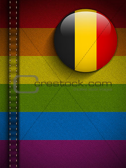 Gay Flag Button on Jeans Fabric Texture Belgium