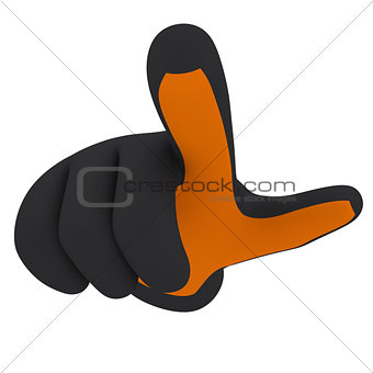 Black and orange gloves. Forefinger shows