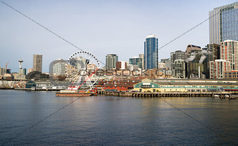Waterfront Piers Dock Buildings Needle Ferris Wheel Seattle Elli