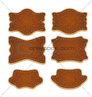 Set of leather labels isolated