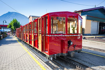 Steam train railway carriage going to Schafberg Peak 