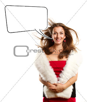 Woman In Red Dress With Furs With Speech Bubble