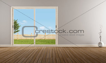 Closed sliding window in a empty room