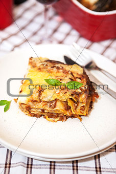A piece of lasagna bolognese