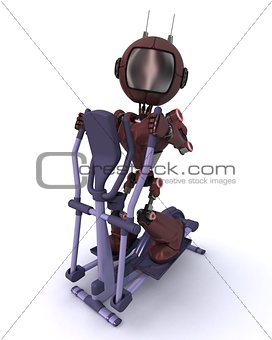 Andriod at the gym on a cross trainer