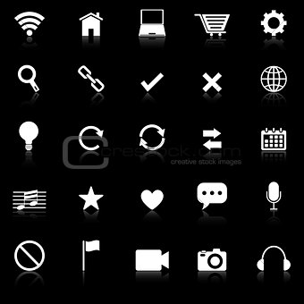 Web icons with reflect on black background