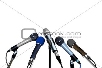 Press Conference Microphones over White
