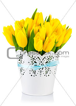 Yellow tulips in bucket