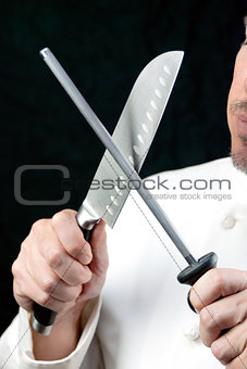 Chef Sharpens Knife, Side