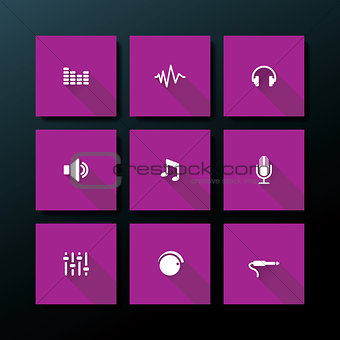 Vector flat audio icon set