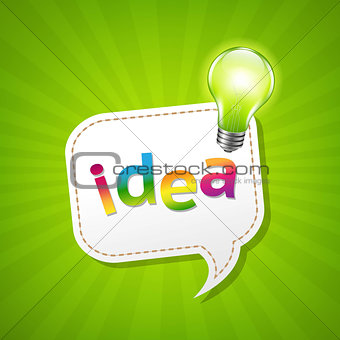 Green Sunburst Poster And Speech Bubble And Lamp