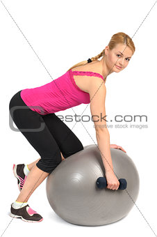 One-Arm Dumbbell Row on Stability Fitness Ball Exercise