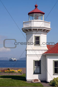 West Coast Lighthouse & Ferry Arriving Puget Sound Washington St