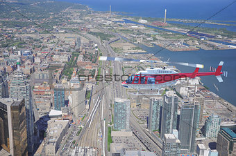 Helicopter above the center of Toronto.