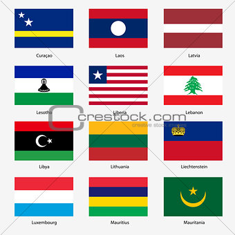 Set  Flags of world sovereign states. Vector illustration. Set n