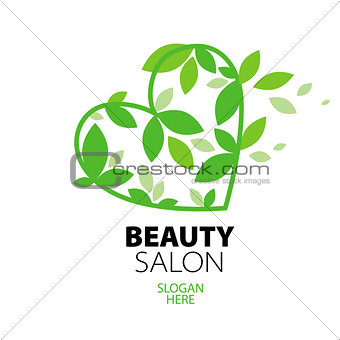 logo heart of green leaves to the beauty salon
