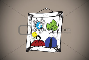 Composite image of doodles in a picture frame