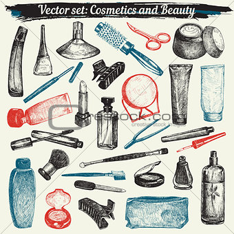 Cosmetics And Beauty Doodles Set Vector