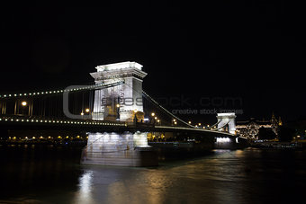 Chain Bridge over Danube river, Budapest cityscape