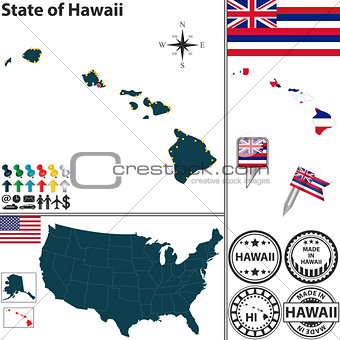Map of state Hawaii, USA