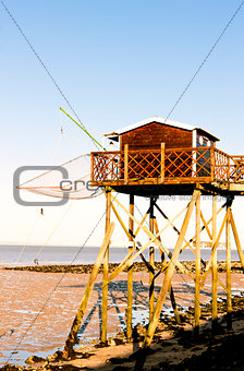 pier with fishing net, Gironde Department, Aquitaine, France