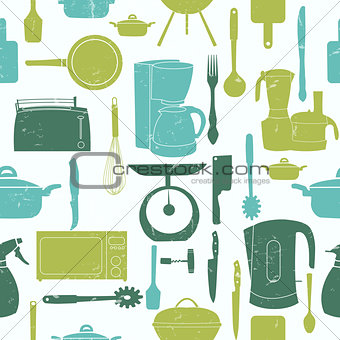 Grunge Retro vector illustration seamless pattern of kitchen too