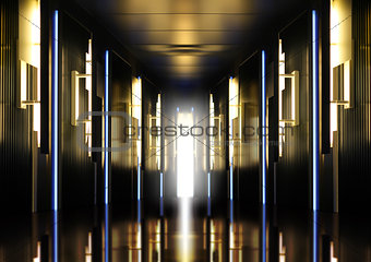 Modern perspective corridor illuminated