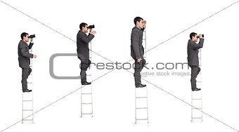 Multiple image of businessman on ladder